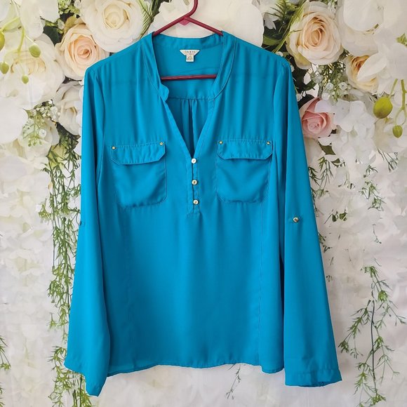 Guess Teal sheer blouse - Picture 1 of 4